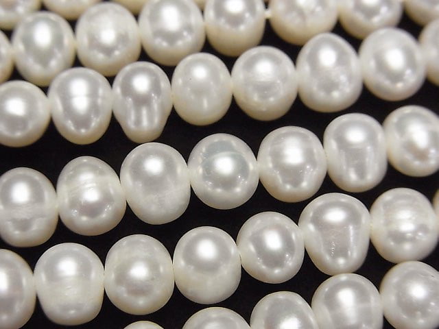 [Video] Fresh Water Pearl AA++ Potato 7mm White 1strand beads (aprx.14inch/35cm)