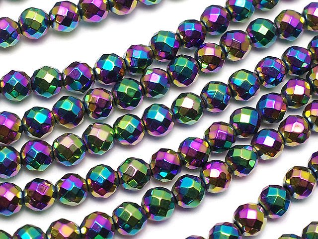 Hematite 32 Faceted Round 4 mm metallic coating 1 strand beads (aprx.15 inch / 38 cm)
