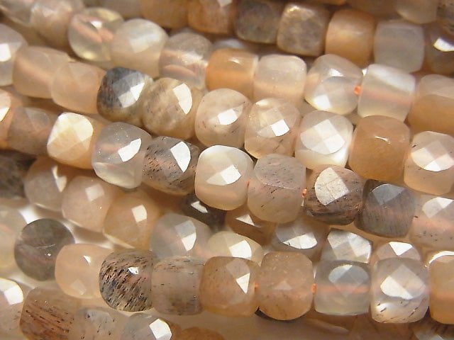 [Video] High Quality! Silver Sheen Brown & Gray Moonstone AA++ Cube Shape 5x5x5mm half or 1strand beads (aprx.15inch / 37cm)