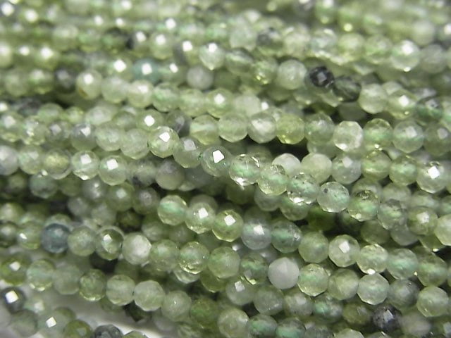 [Video]High Quality! Green Tourmaline AAA Faceted Round 2.5mm 1strand beads (aprx.15inch/37cm)