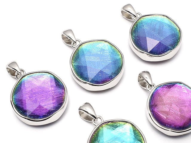 [Video]Meteorite (Muonionalusta) Pendant Both Side Finish 17mm Rainbow color Silver925