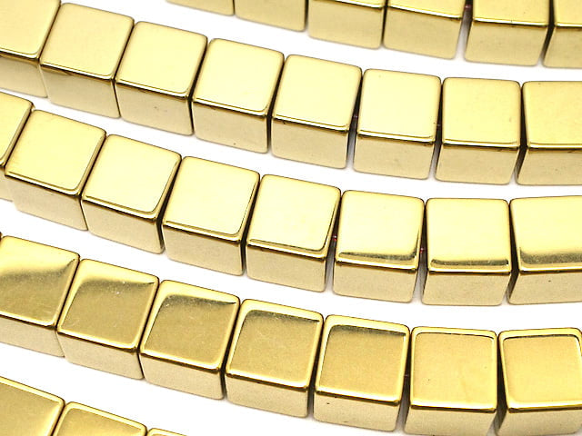 [Video] Hematite Cube 6 x 6 mm x 6 mm gold coating 1 strand beads (aprx.15 inch / 38 cm)