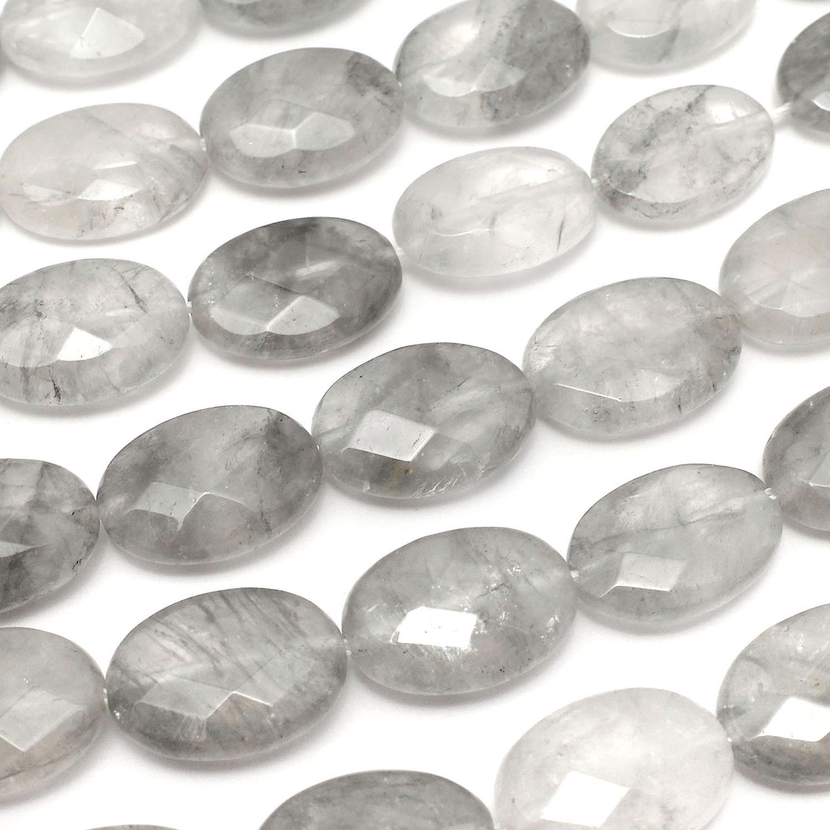 Gray Quartz AA Faceted Oval 14 x 10 x 5 mm half or 1 strand (aprx 15 inch / 38 cm)