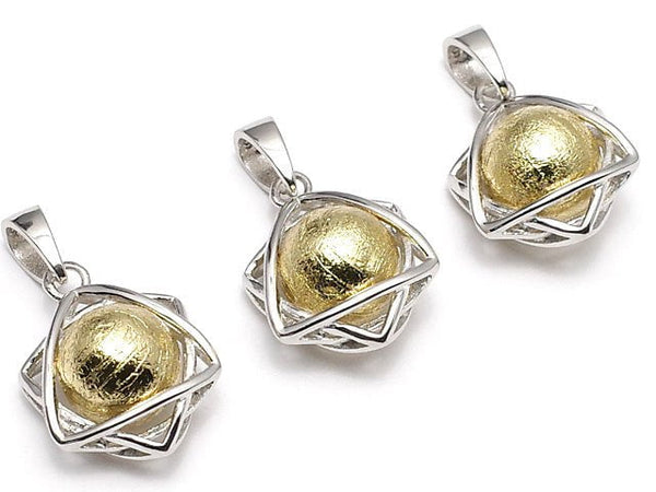 Meteorite (Altai meteorite) 8mm sphere set Star-shaped Pendant Gold color Silver 925