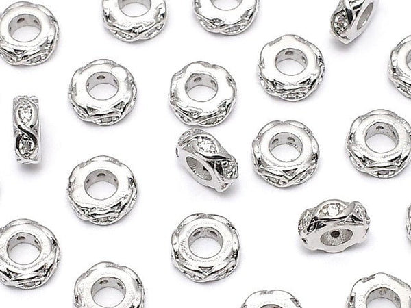 Metal parts Roundel 6x6x2mm Silver (with CZ) 2pcs