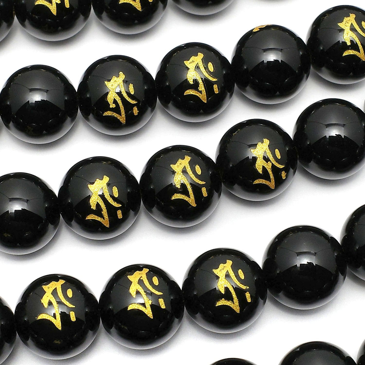 Gold! Tarak (Sanskrit-Zeichen) geschnitzt! Onyx Rund [10mm] [12mm] [14mm] [16mm] halb oder 1Strang
