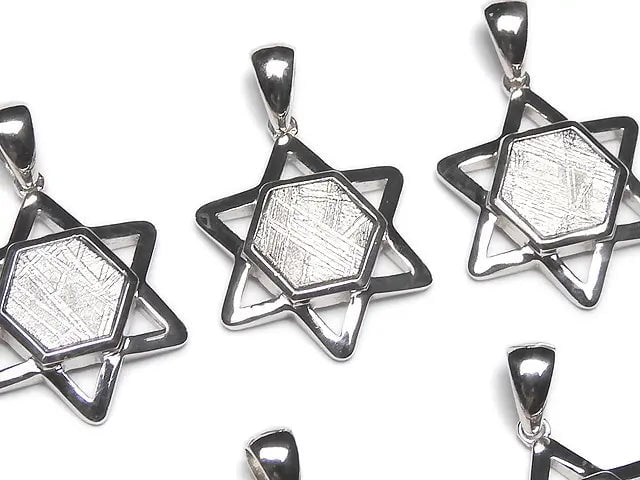 Meteorite (Muonionalusta ) Hexagram Pendant 18x16mm Silver925