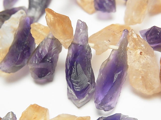 [Video] Amethyst xCitrine Point Rough Rock Nugget Top Side Drilled Hole half or 1strand beads (aprx.15inch / 38cm)