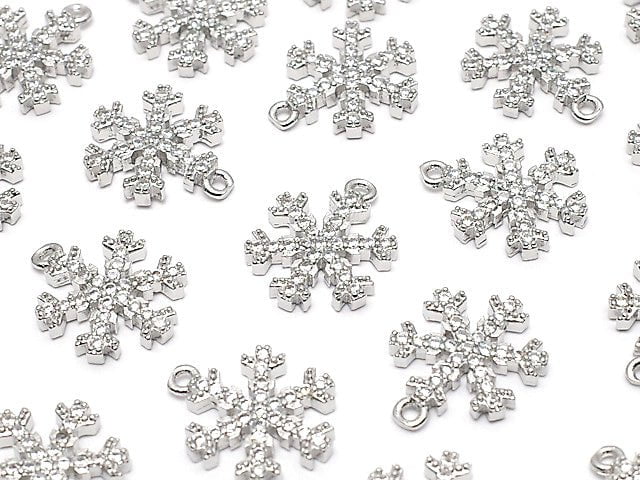 Metal Parts Snow Crystal Charm 15x11mm Silver Color (with CZ) 1pc