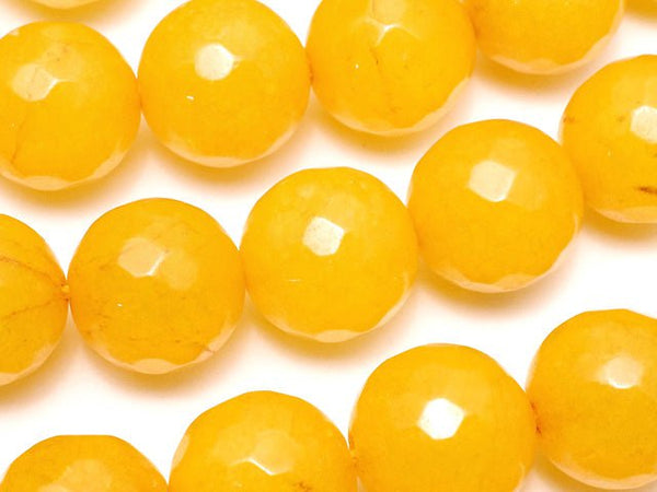 Yellow Color Jade 128 Faceted Round 12 mm 1strand beads (aprx.15 inch / 36 cm)