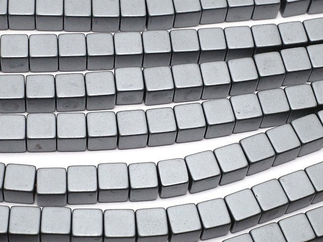 Frost Hematite Cube 4 x 4 mm x 4 mm 1 strand beads (aprx.15 inch / 38 cm)