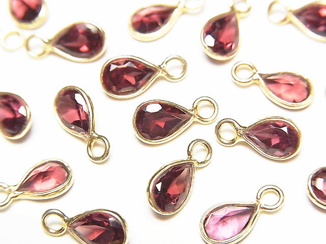 [Video]High Quality Pink Garnet AAA Bezel Setting Pear shape Faceted 6x4mm 18KGP 3pcs