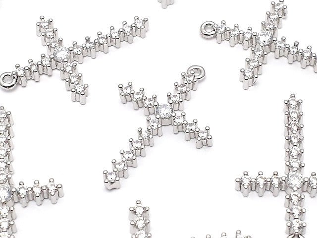 Metal Parts 24x16mm Cross Silver color (with CZ) 1pc $2.79!