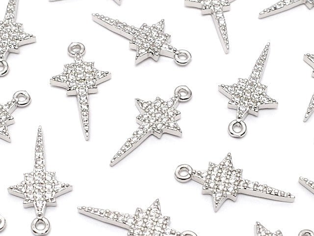 Metal Parts star motif charm 15x8mm Silver color (with CZ) 2pcs $3.59!