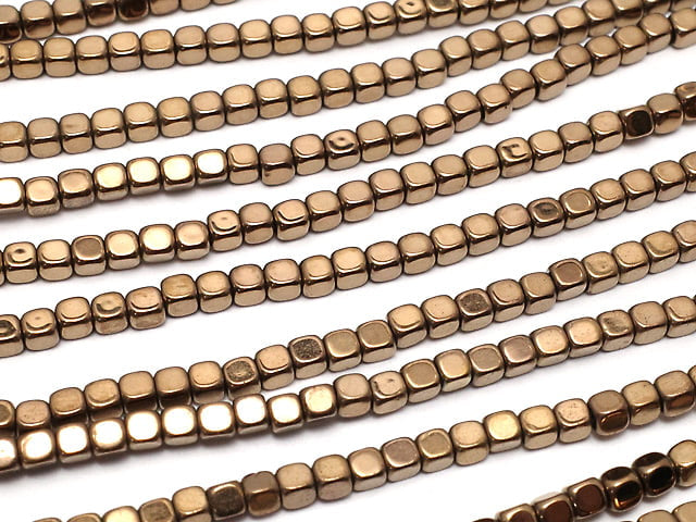 Hematite Cube 2x2x2mm Bronze Coating 1strand beads (aprx.15inch / 37cm)