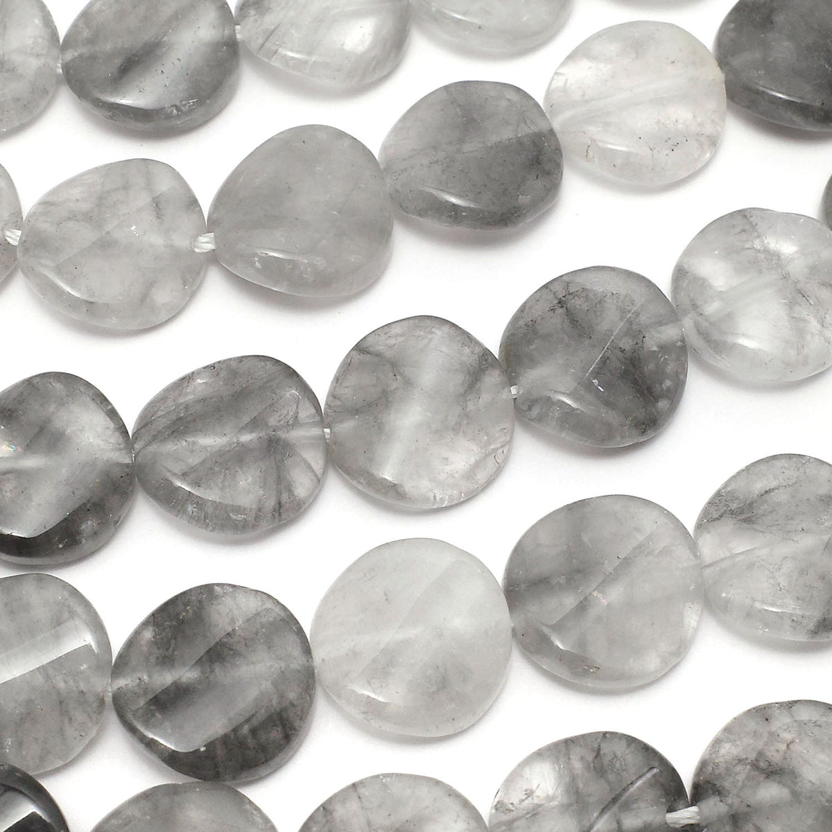1 rang $9.79! Quartz Gris AA Torsadé Rondelle 12x12x4mm 1 rang de perles (env. 15 pouces / 37cm)