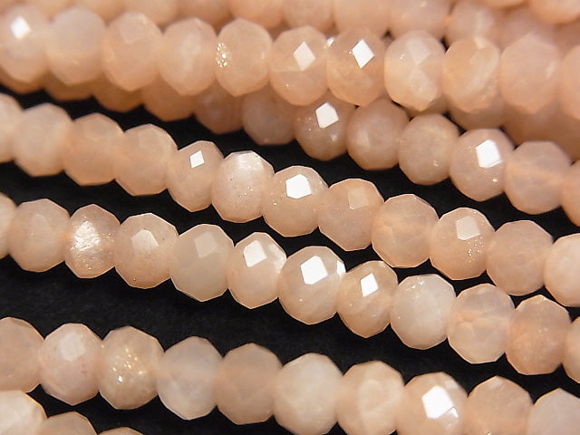 [Video] High Quality! Orange Moonstone AAA - Faceted Button Rondelle 5 x 5 x 3 mm half or 1 strand beads (aprx.15 inch / 38 cm)