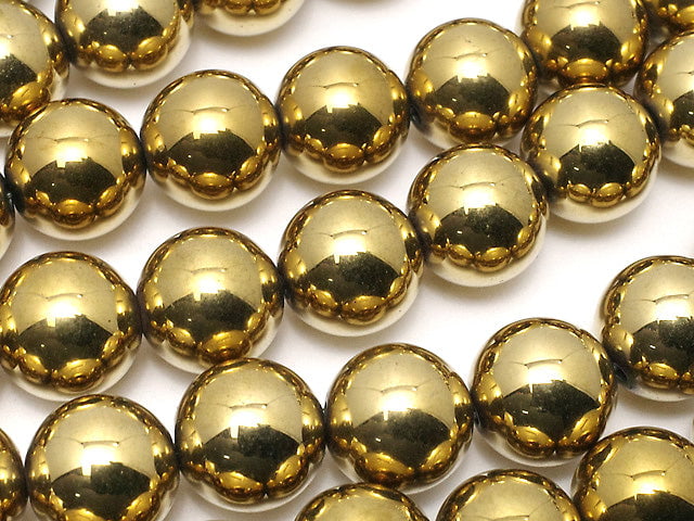 Magnetic! Hematite Round 10mm Gold Coated 1strand beads (aprx.15inch/37cm)