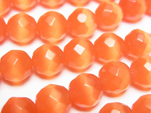 1strand $4.79! Orange Color Cat's Eye (Glass) Faceted Round 10mm 1strand beads (aprx.13inch / 33cm)