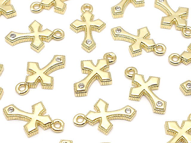 Metal parts 12x7mm Cross Gold color (with CZ) 2pcs