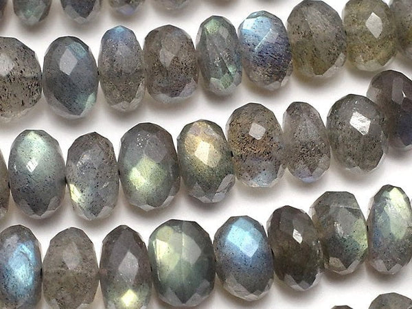 [Video] High Quality Labradorite AAA Faceted Button Rondelle Size Gradation half or 1strand beads (aprx.17inch / 42 cm)
