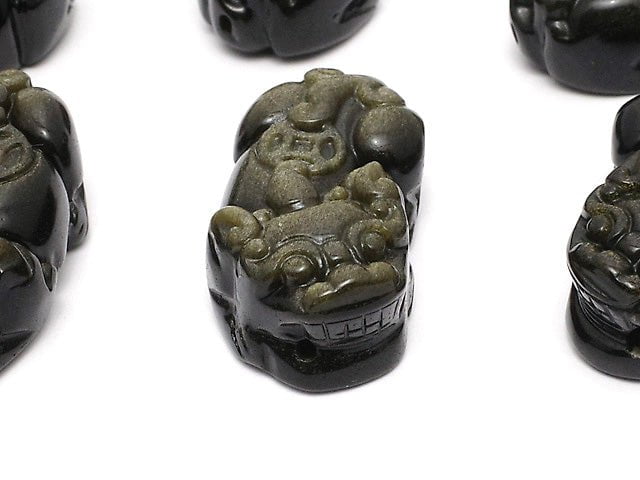 [Video] Golden Obsidian AAA Pixiu Carving 33x18mm 1pair