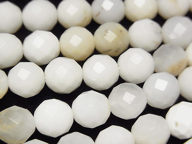 Tanzania White Opal 64 Faceted Round 8 mm half or 1 strand beads (aprx.15 inch / 37 cm)
