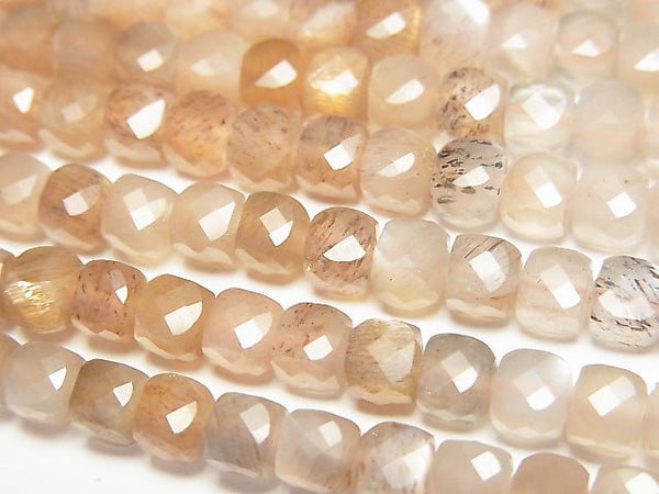 High Quality! Silver Sheen Brown & Gray Moonstone AA++ Cube Shape 4x4x4mm half or 1strand beads (aprx.15inch / 37cm)