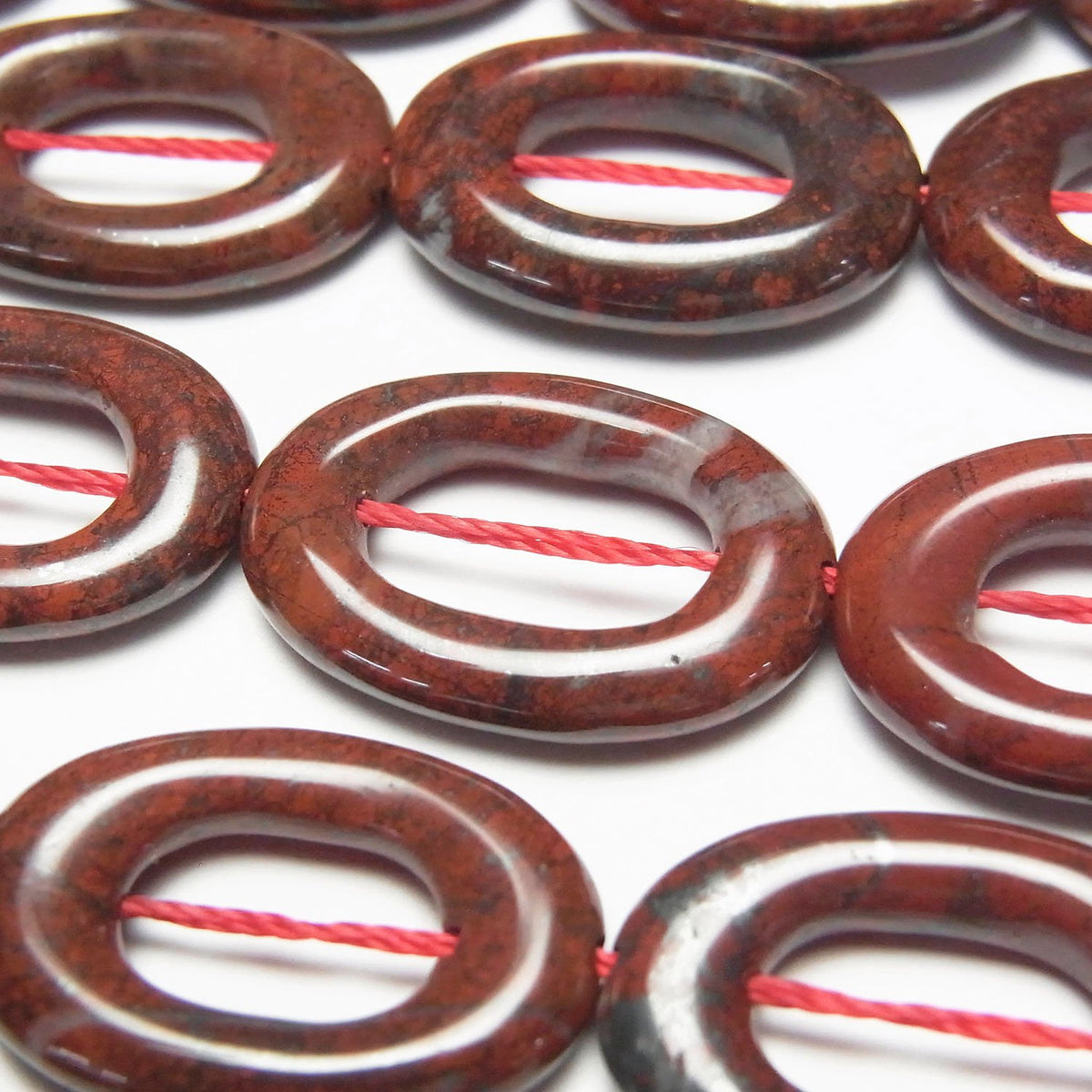 Poppy Jasper Oval (Donut) 22 x 15 x 4 mm half or 1strand beads (aprx.15 inch / 37 cm)
