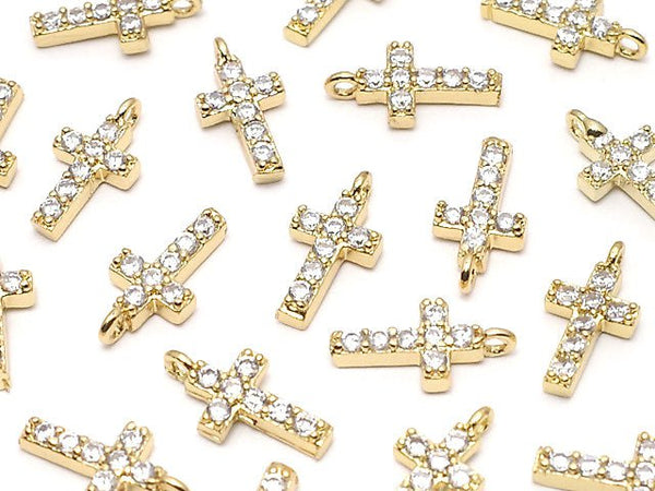 Metal Parts Charm with CZ Cross 10 x 5 mm [Clear] Gold Color 2 pcs