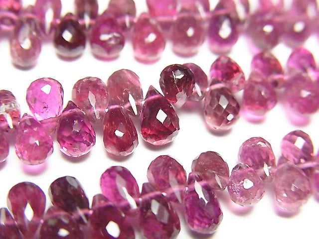 [Video]High Quality Pink Tourmaline AAA- Drop Faceted Briolette Color Gradation half or 1strand beads (aprx.7inch/18cm)