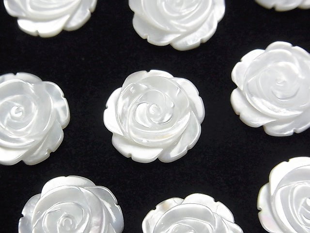 [Video] High Quality White Shell (Silver-lip Oyster) Rose 15mm [Half Drilled Hole] 2pcs