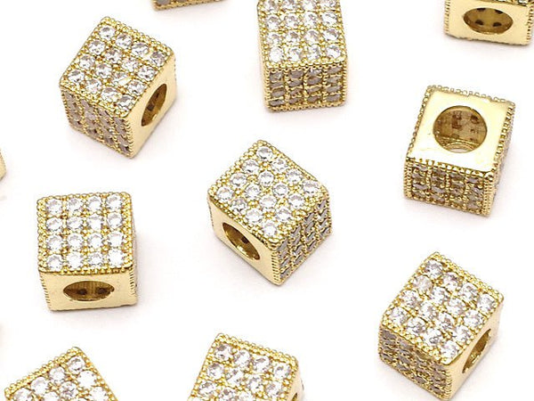 Metal Parts Cube 7 x 7 x 7 mm gold color (with CZ) 1 pc $4.19!