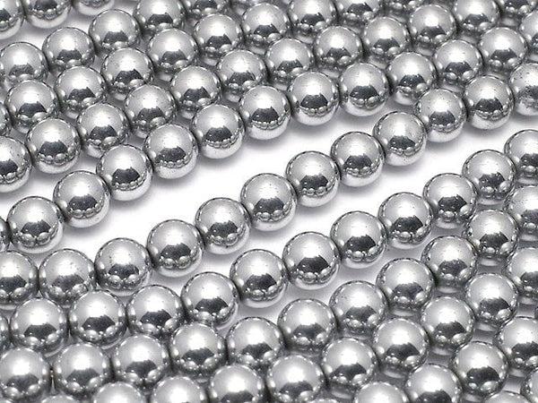 Magnetic! Hematite Round 4mm Silver Coating 1strand beads (aprx.15inch / 38cm)