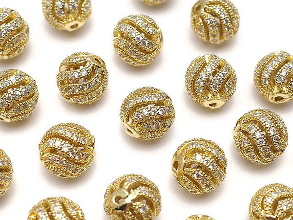Metal Parts Line Carved Round Beads 6 mm, 8 mm, 10 mm Gold color (with CZ) 1 pc $2.79