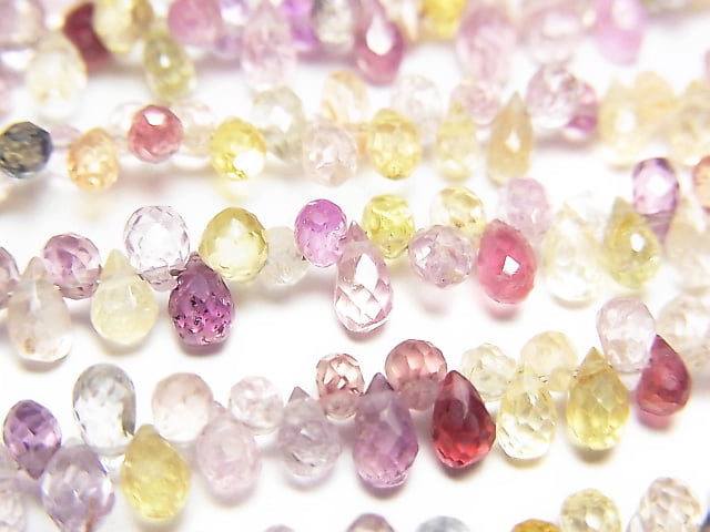 [Video] High Quality Multicolor Sapphire AAA- Drop Faceted Briolette Half or 1 strand beads (approx. 7 inches/18 cm)
