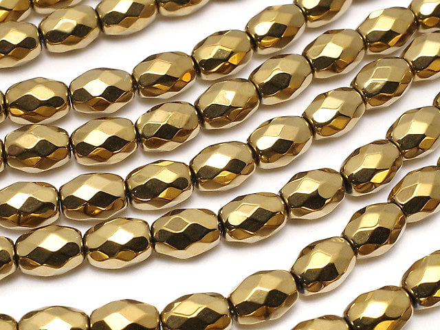 [Video]Hematite Faceted Rice 6x4x4mm Gold coating 1strand beads (aprx.15inch / 38cm)