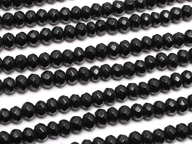 Black color Jade Faceted Button Rondelle 3x3x2mm 1strand beads (aprx.14inch / 35cm)