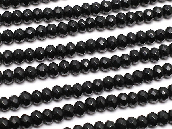 Black color Jade Faceted Button Roundel 3x3x2mm 1strand beads (aprx.14inch / 35cm)