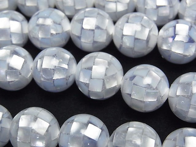 Mosaic Shell Blue Round 12mm 1/4 or 1strand beads (aprx.14inch/35cm)