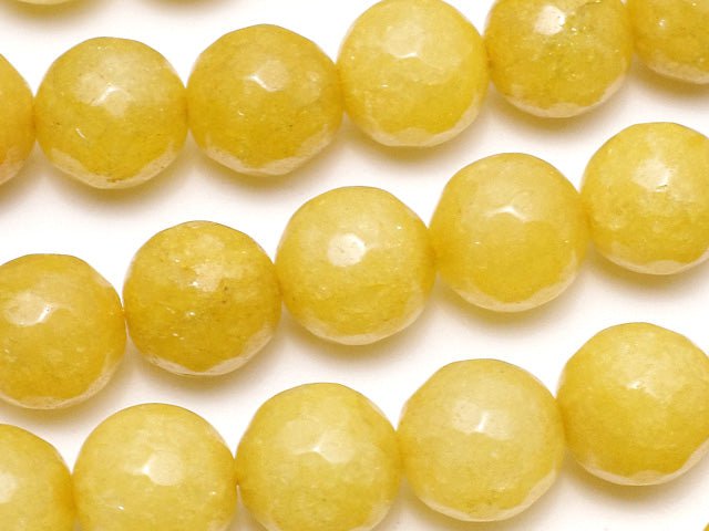 Yellow color Jade 128Faceted Round 10mm 1strand beads (aprx.15inch/36cm)