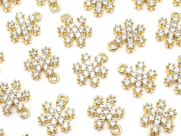 Metal Parts Snow Crystal Charm w / CZ Gold Color 2 pcs