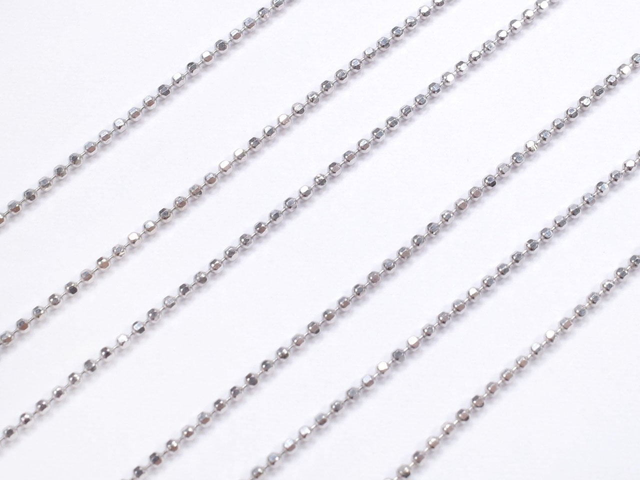 Chaîne billes coupées en argent 925 avec ajusteur coulissant 1mm plaqué rhodium [45cm] Collier 1 pièce