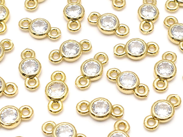 Metal parts CZ Round Faceted Charm Both Side 8x4x2mm Gold color 5pcs