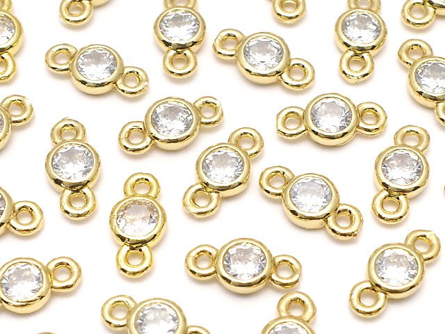 Metal parts CZ Round Faceted Charm Both Side 8x4x2mm Gold color 5pcs