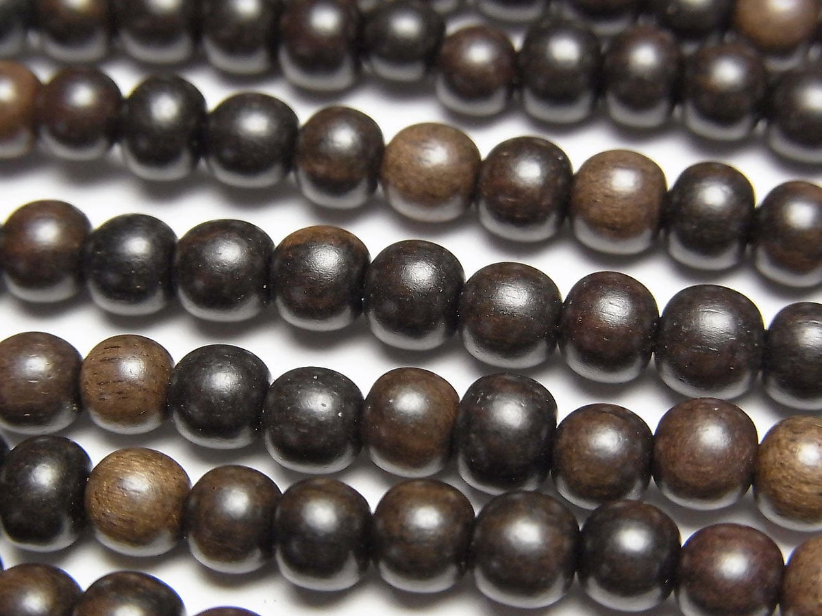 Ebony Wood Semi Round 5mm 1strand beads (aprx.15inch/38cm)