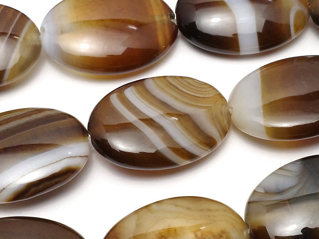 [Video]Brown Stripe Agate AAA Oval 25x18mm half or 1strand beads (aprx.14inch/36cm)