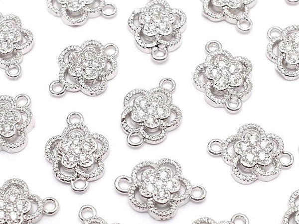 Metal Parts Joint Parts Flower 10.5 x 8 mm Silver Color (with CZ) 1 pc $1.99