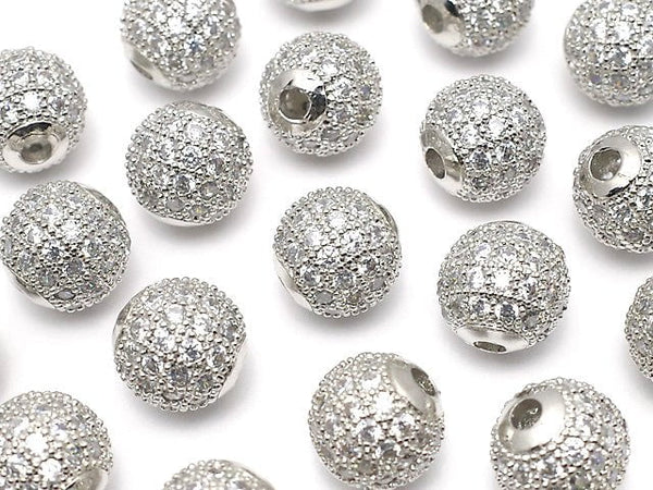 Metal Parts Round Bead 6mm, 8mm, 10mm Silver Color (with CZ) 1pc $3.39