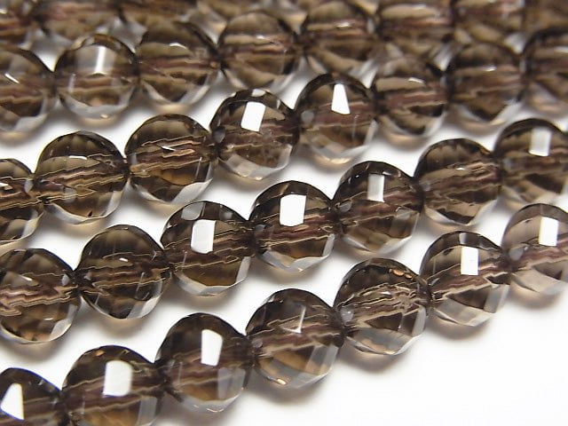 [Video] Smoky Quartz AAA Twist 72Faceted Round 6mm half or 1strand beads (aprx.15inch / 37cm)